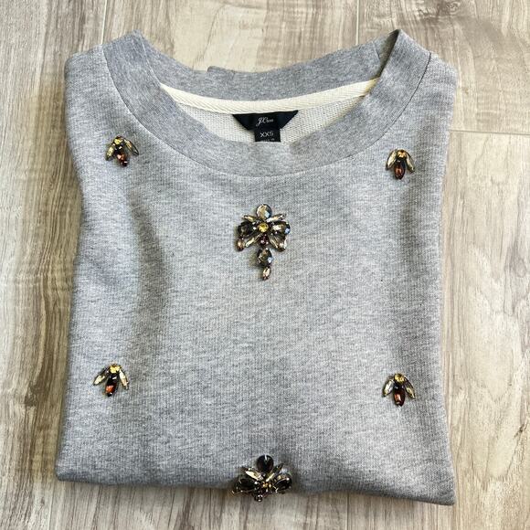 J Crew Women's Crystal Beaded Embellished Print Chandelier Gray Sweatshirt 2XS - Picture 11 of 11
